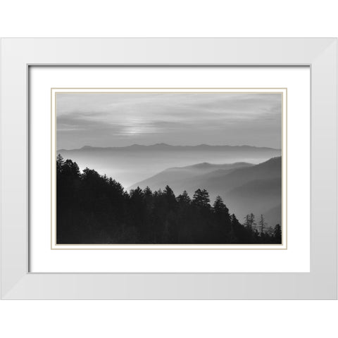 Smoky Mountains White Modern Wood Framed Art Print with Double Matting by Anonymous