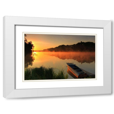Fishermans Cove, Color White Modern Wood Framed Art Print with Double Matting by Anonymous