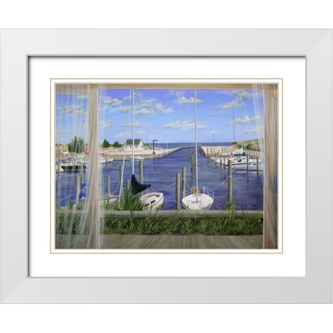 View on Deon Harbor White Modern Wood Framed Art Print with Double Matting by Saxe, Carol