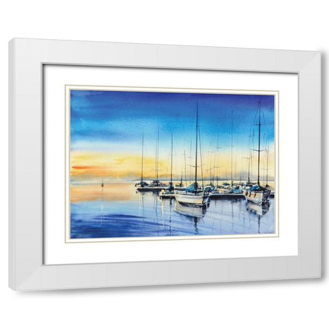 Bay Harbor White Modern Wood Framed Art Print with Double Matting by Mazur, Ewa