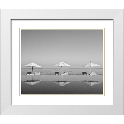 Umbrellas by the Sea White Modern Wood Framed Art Print with Double Matting by Anonymous