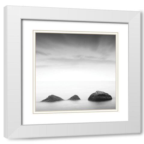 Ocean Rocks I. White Modern Wood Framed Art Print with Double Matting by Sorochan