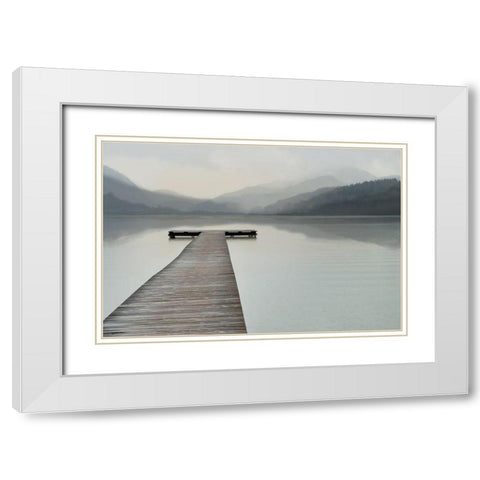 Solitude at the Pier, Color White Modern Wood Framed Art Print with Double Matting by Anonymous
