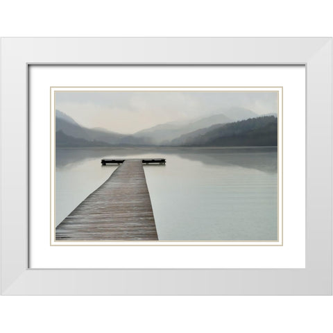 Solitude at the Pier, Color White Modern Wood Framed Art Print with Double Matting by Anonymous
