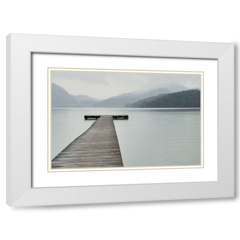 Solitude at the Pier White Modern Wood Framed Art Print with Double Matting by Anonymous