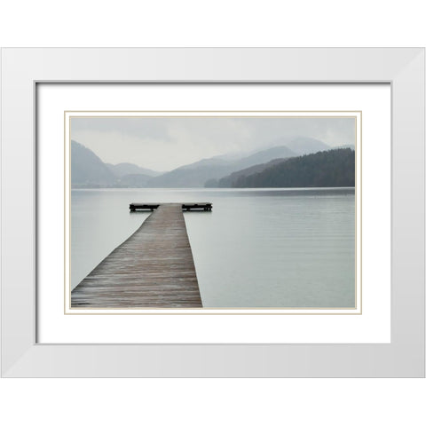 Solitude at the Pier White Modern Wood Framed Art Print with Double Matting by Anonymous