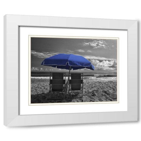 Blue Umbrella White Modern Wood Framed Art Print with Double Matting by Turek, Eve