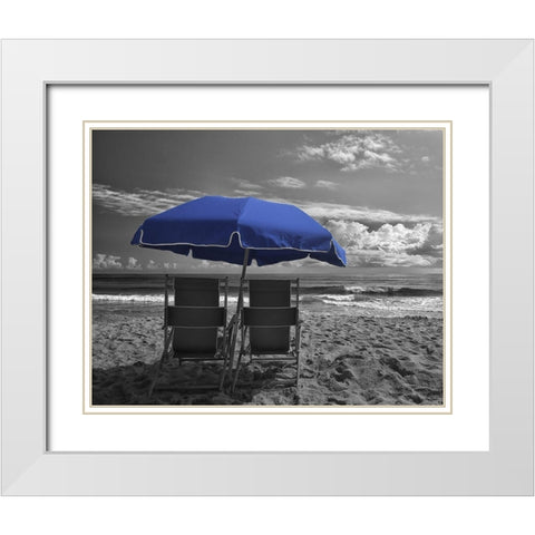 Blue Umbrella White Modern Wood Framed Art Print with Double Matting by Turek, Eve