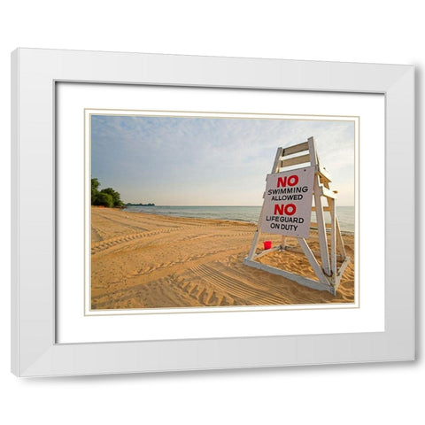 No Swimming, Color White Modern Wood Framed Art Print with Double Matting by Anonymous
