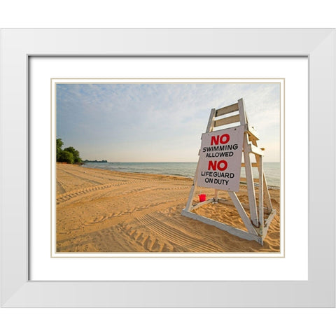 No Swimming, Color White Modern Wood Framed Art Print with Double Matting by Anonymous