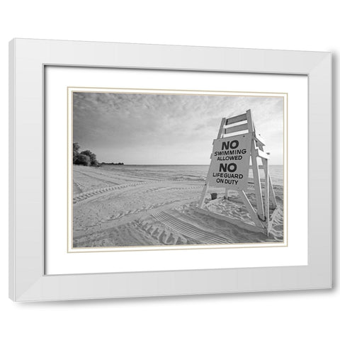 No Swimming White Modern Wood Framed Art Print with Double Matting by Anonymous