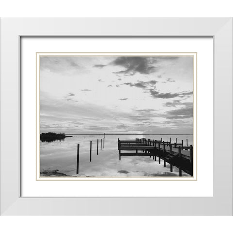 Sunset Pier White Modern Wood Framed Art Print with Double Matting by Turek, Eve