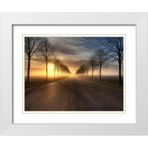 Vanishing Road White Modern Wood Framed Art Print with Double Matting by Anonymous