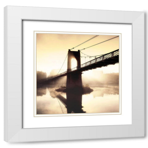 Footbridge in the Setting Sun White Modern Wood Framed Art Print with Double Matting by Frederic, P.