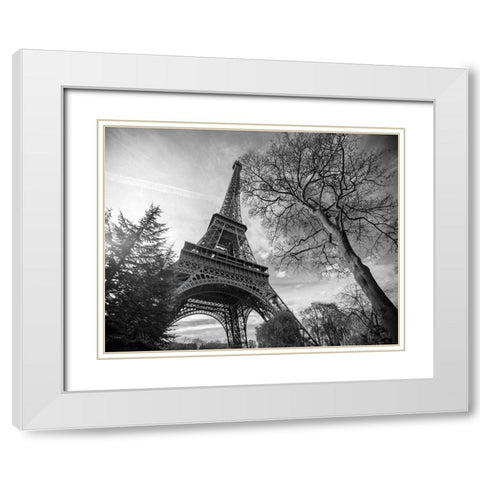 Eiffel Tower with Tree White Modern Wood Framed Art Print with Double Matting by Graciet, Stephane