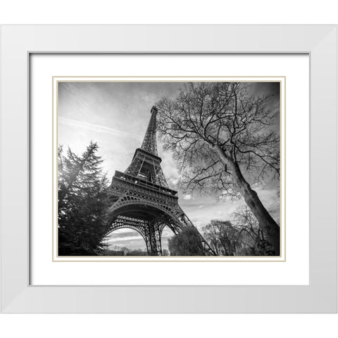 Eiffel Tower with Tree White Modern Wood Framed Art Print with Double Matting by Graciet, Stephane