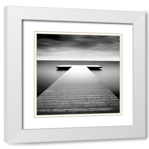 Idyllic Lake Jetty White Modern Wood Framed Art Print with Double Matting by Biebel