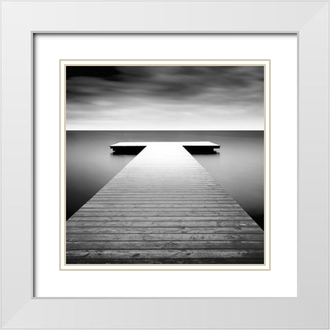 Idyllic Lake Jetty White Modern Wood Framed Art Print with Double Matting by Biebel