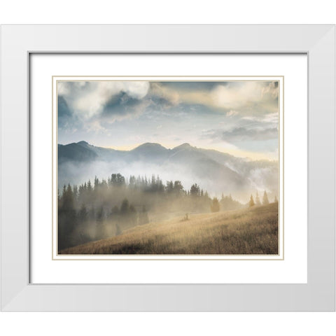 Amazing Mountain Landscape II. White Modern Wood Framed Art Print with Double Matting by Anonymous