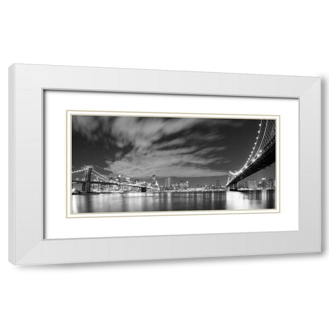 Brooklyn and Manhattan Bridge at Night II White Modern Wood Framed Art Print with Double Matting by Anonymous