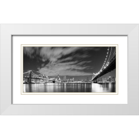 Brooklyn and Manhattan Bridge at Night II White Modern Wood Framed Art Print with Double Matting by Anonymous