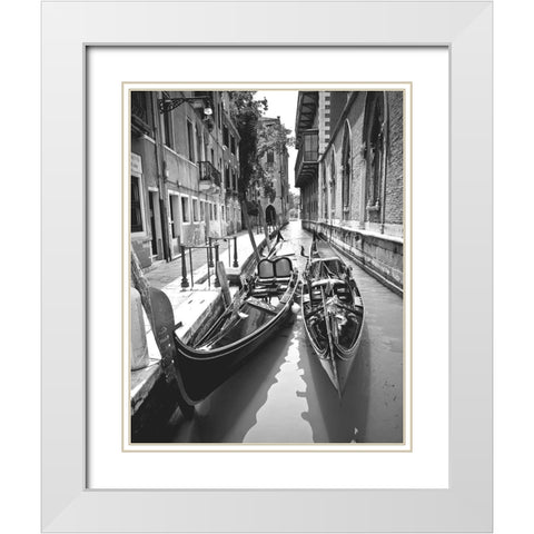 Gondola Pair, Venice White Modern Wood Framed Art Print with Double Matting by Anonymous