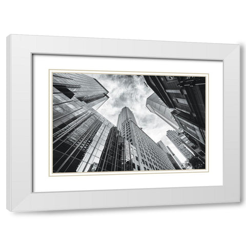 Skyscrapers White Modern Wood Framed Art Print with Double Matting by Graciet, Stephane