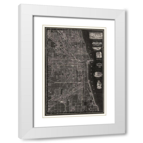 Antique Map of Chicago White Modern Wood Framed Art Print with Double Matting by Blanchard