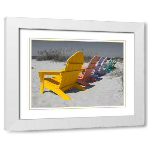 Colorful Beach Chairs White Modern Wood Framed Art Print with Double Matting by Stegmann