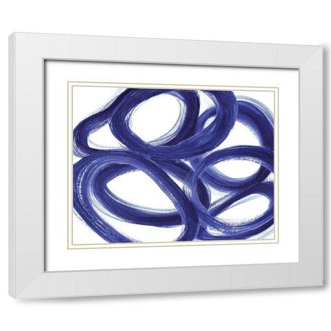 Indigo Ellipses White Modern Wood Framed Art Print with Double Matting by Inuit