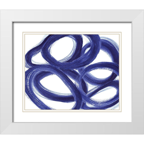 Indigo Ellipses White Modern Wood Framed Art Print with Double Matting by Inuit