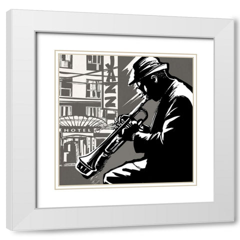 Smooth Jazz  White Modern Wood Framed Art Print with Double Matting by Anonymous