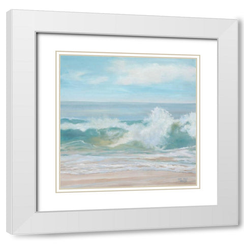 Soft Aqua Wave White Modern Wood Framed Art Print with Double Matting by Casey, Anderson