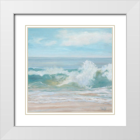 Soft Aqua Wave White Modern Wood Framed Art Print with Double Matting by Casey, Anderson