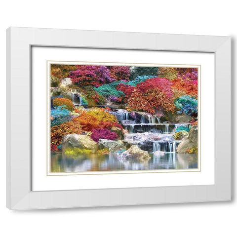 Flowering Waterfall White Modern Wood Framed Art Print with Double Matting by Anonymous