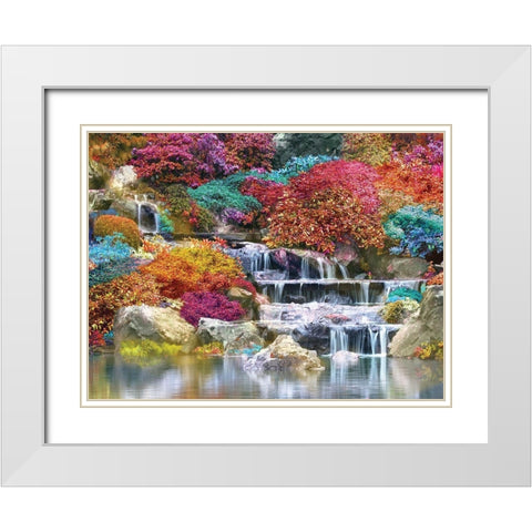 Flowering Waterfall White Modern Wood Framed Art Print with Double Matting by Anonymous