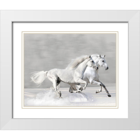 Winter Gallop White Modern Wood Framed Art Print with Double Matting by Makarova