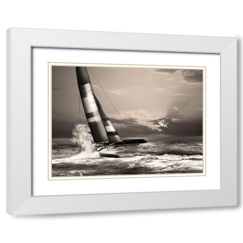 Race Day White Modern Wood Framed Art Print with Double Matting by Anonymous