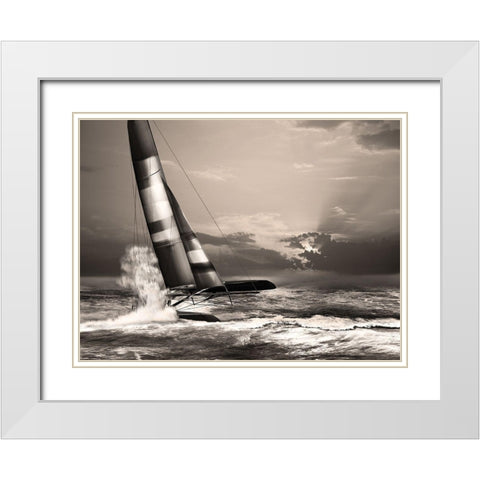 Race Day White Modern Wood Framed Art Print with Double Matting by Anonymous
