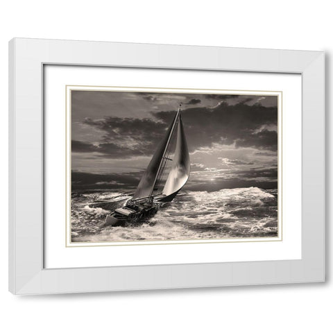 Sunrise Sail White Modern Wood Framed Art Print with Double Matting by Anonymous