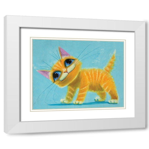 Happy Tabby White Modern Wood Framed Art Print with Double Matting by Leov, K