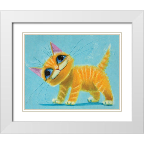 Happy Tabby White Modern Wood Framed Art Print with Double Matting by Leov, K