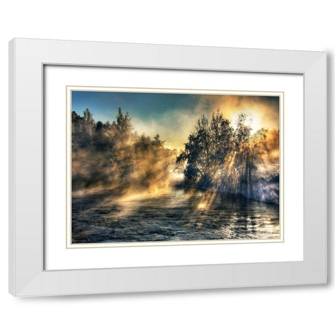 Foggy River White Modern Wood Framed Art Print with Double Matting by Anonymous