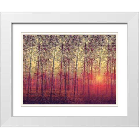 Poplar Trees in the Setting Sun White Modern Wood Framed Art Print with Double Matting by Anonymous