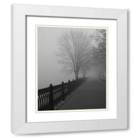 Promenade in the Mist White Modern Wood Framed Art Print with Double Matting by Anonymous