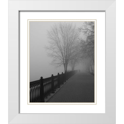 Promenade in the Mist White Modern Wood Framed Art Print with Double Matting by Anonymous
