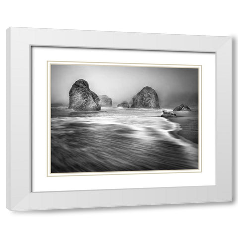 Coastal Sea Stacks White Modern Wood Framed Art Print with Double Matting by Anonymous