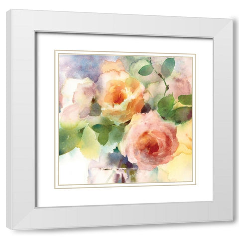 Roses in Vase White Modern Wood Framed Art Print with Double Matting by Anonymous