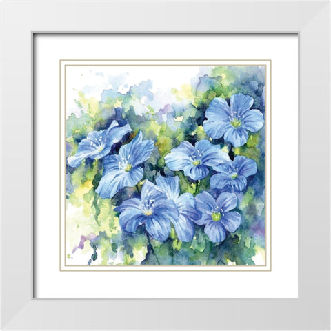 Spring Flowers in Blue White Modern Wood Framed Art Print with Double Matting by Anonymous