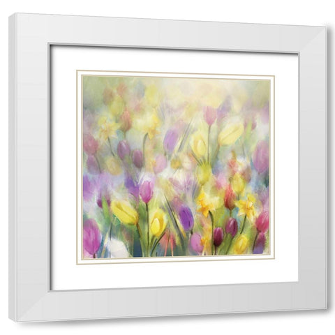 Daffodils and Tulips White Modern Wood Framed Art Print with Double Matting by Pommingmas, N.